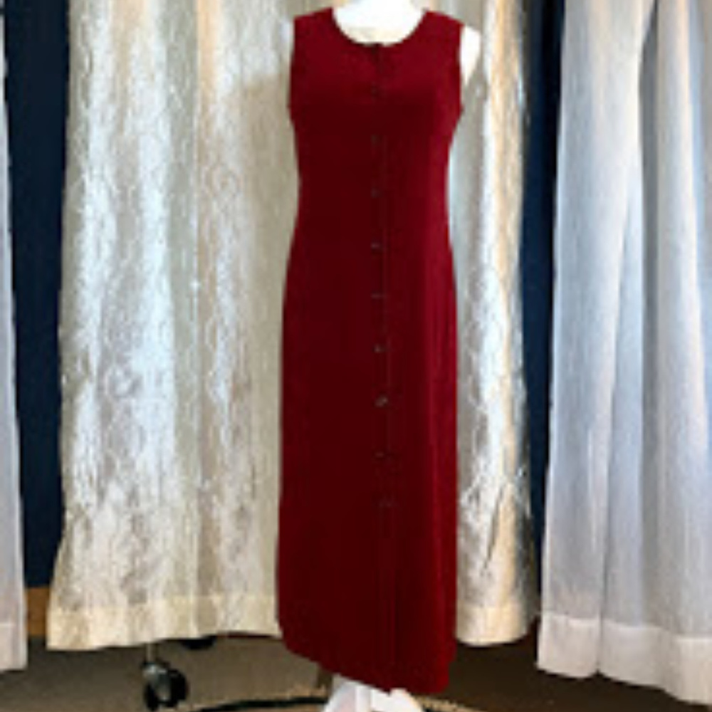 Suede Cloth Long Dark Red Jumper with Buttons